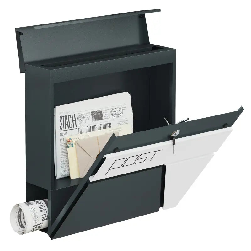 BukkitBow – Wandbrievenbus met Krantenhouder – Verzinkt Staal – Antraciet – Modern Design