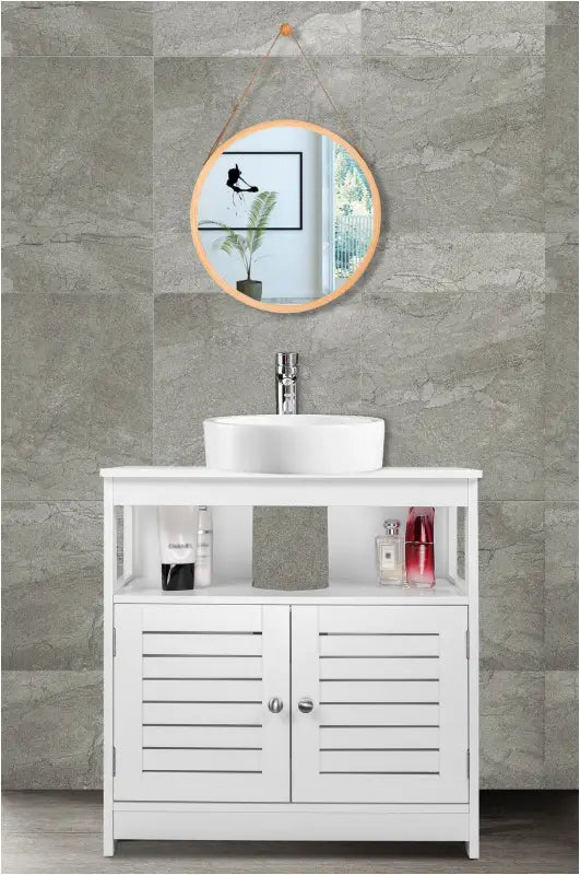 BukkitBow - Wastafelkast / Badkamermeubel - met Verstelbare Planken - Roestvrij Metalen Scharnieren - Eenvoudig te Onderhouden - 60x30x60cm