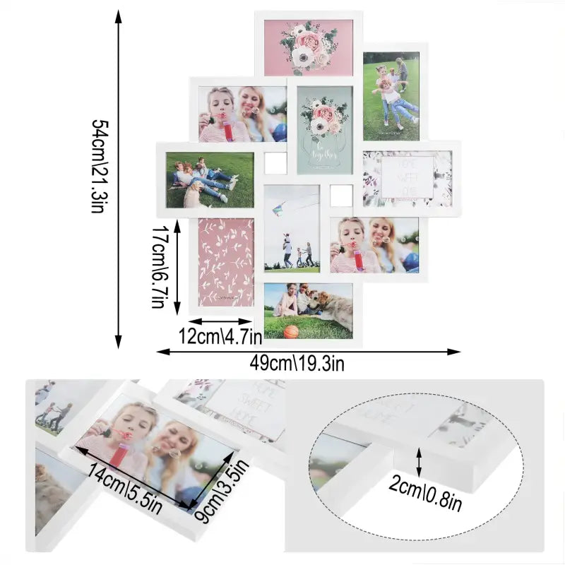 BukkitBow - Witte Multi Fotolijst - 10 Delige Fotolijst - Stevig Plexiglas - Geschikt voor 10x15cm Foto's - 54,5x49cm