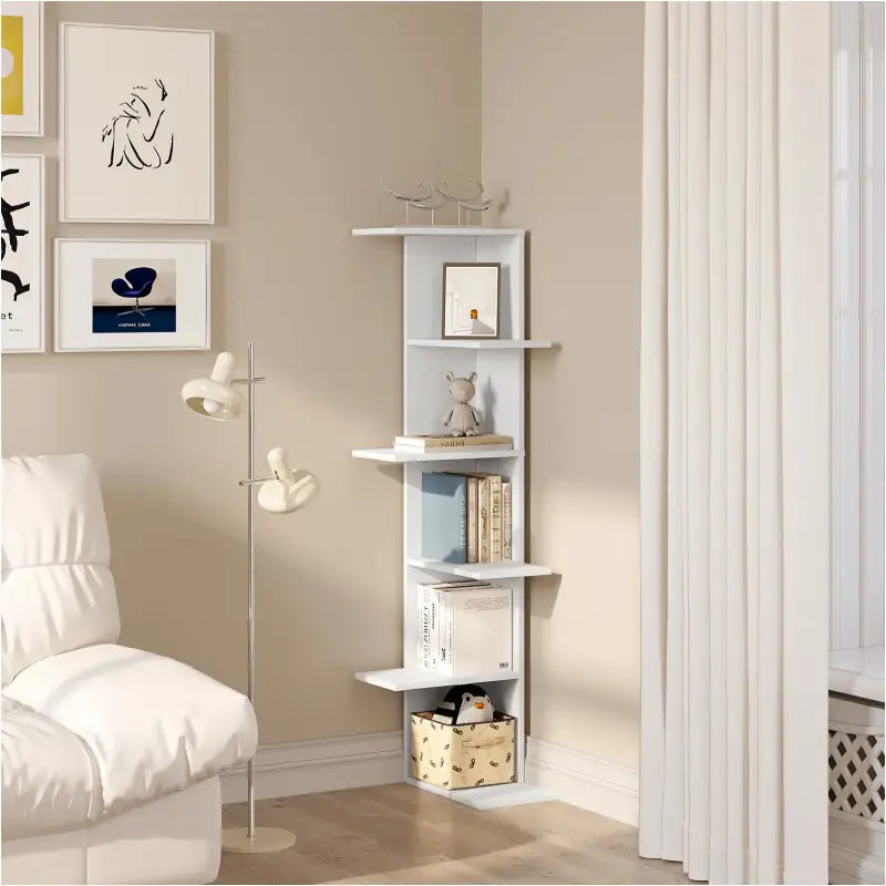 BukkitBow - Zig-zag Hoek Boekenkast - 6 Niveaus - Staande Boekenkast - 37x37x140cm - Wit