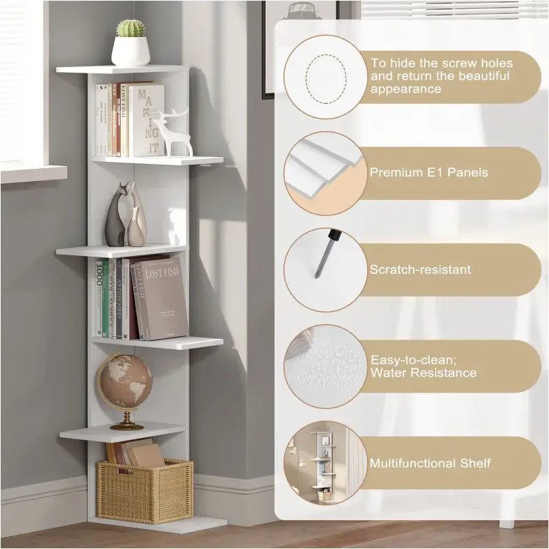 BukkitBow - Zig-zag Hoek Boekenkast - 6 Niveaus - Staande Boekenkast - 37x37x140cm - Wit