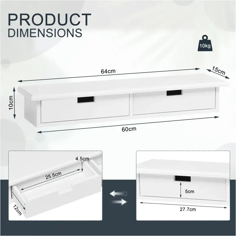 BukkitBow - Zwevende Wand / Boekenplank - Cd/Dvd Plank Met 2 Laden (65X10X15CM)