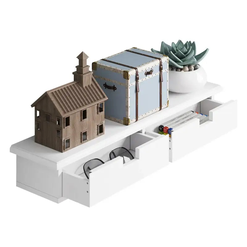 BukkitBow - Zwevende Wand / Boekenplank - Cd/Dvd Plank Met 2 Laden (65X10X15CM)