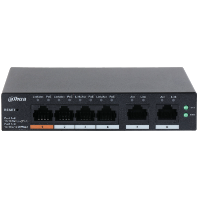 DH-CS4006-4ET-60, 4xPoE 100Mb poorten, Smart Switch, 2x Uplink Gigabit