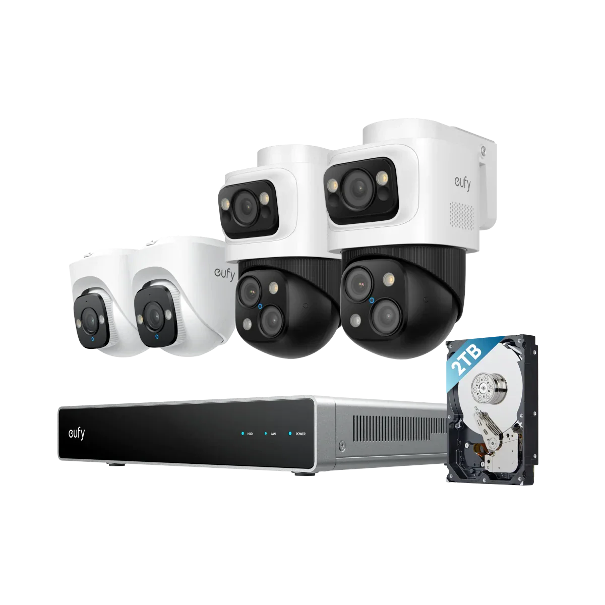 Beveiligingscamera set; PoE recorder, 2x Turret en 2x PTZ camera