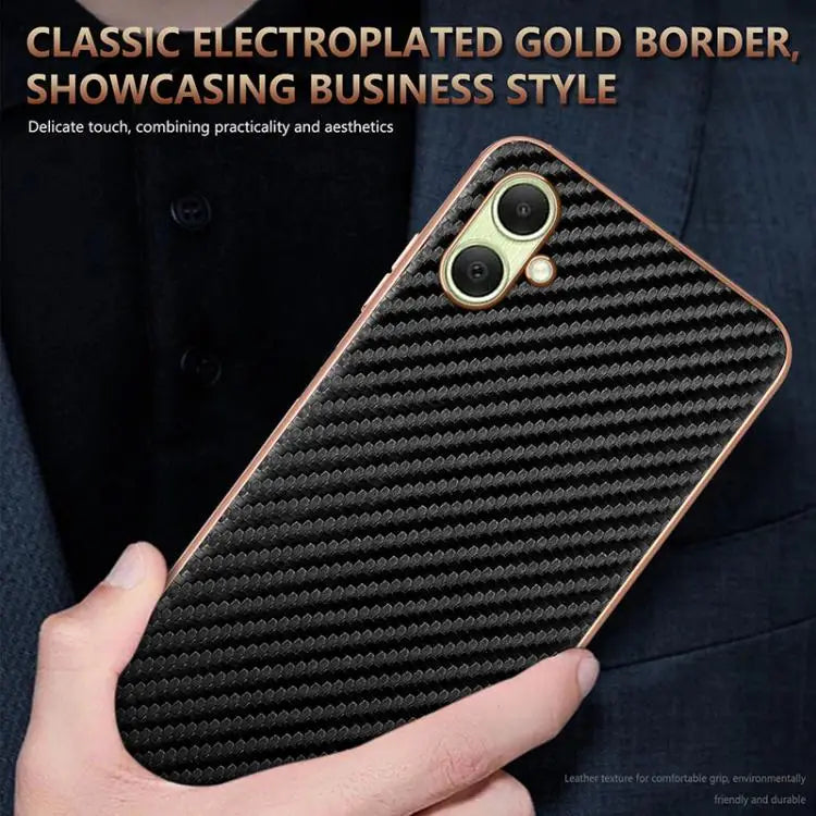 Voor Samsung Galaxy A07 4G AZNS gegalvaniseerde rand koolstofvezel textuur telefoonhoesje (zwart)