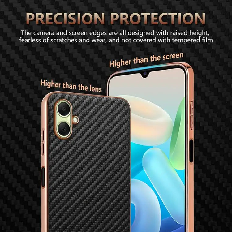 Voor Samsung Galaxy A07 4G AZNS gegalvaniseerde rand koolstofvezel textuur telefoonhoesje (zwart)