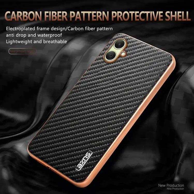 Voor Samsung Galaxy A07 4G AZNS gegalvaniseerde rand koolstofvezel textuur telefoonhoesje (zwart)