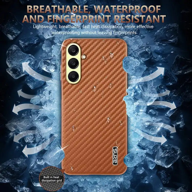 Voor Samsung Galaxy A17 4G / 5G AZNS gegalvaniseerde rand koolstofvezel textuur telefoonhoesje (blauw)