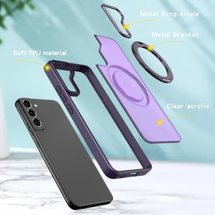 Voor Samsung Galaxy S22+ 5G kalebol MagSafe metalen ringhouder telefoonhoesje (donkerpaars)
