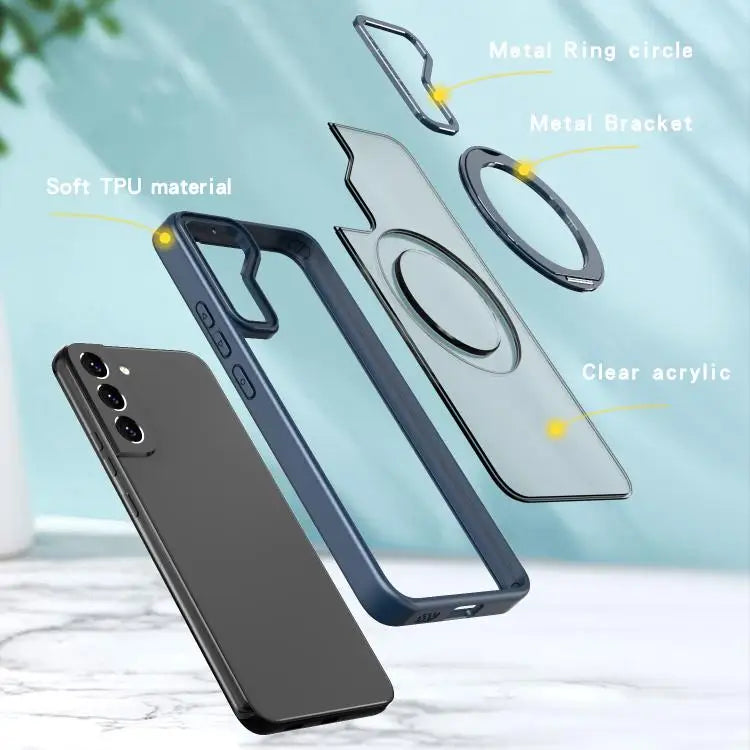 Voor Samsung Galaxy S22 5G kalebol MagSafe metalen ringhouder telefoonhoesje (blauw)