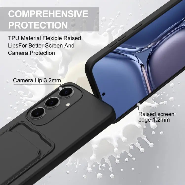 Voor Samsung Galaxy S24+ 5G Geïntegreerde Kaarthouder Effen Kleur Vloeibare Siliconen Telefoonhoes Gen2 met Korte Lanyard (Zwart)