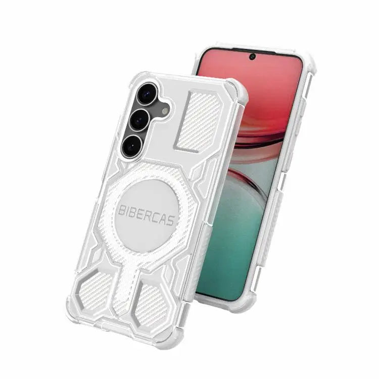 Voor Samsung Galaxy S25 5G BIBERCAS Transparante Kleurenserie MagSafe Airbag Schokbestendige Telefoonhoes (Wit)