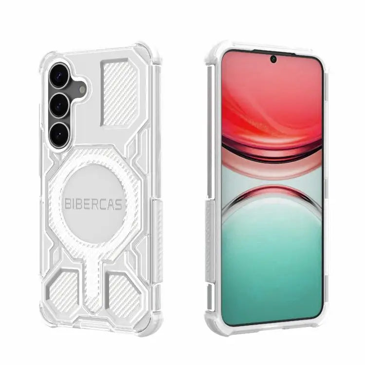 Voor Samsung Galaxy S25 5G BIBERCAS Transparante Kleurenserie MagSafe Airbag Schokbestendige Telefoonhoes (Wit)