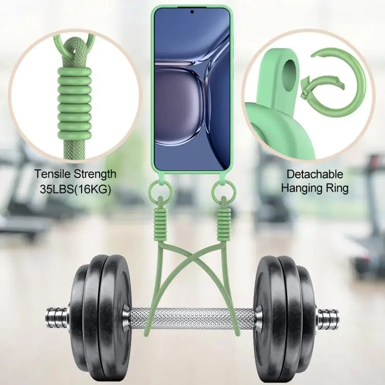 Voor Samsung Galaxy S25+ 5G Geïntegreerde Kaarthouder Effen Kleur Vloeibare Siliconen Telefoonhoes Gen2 met Korte Lanyard (Groen)