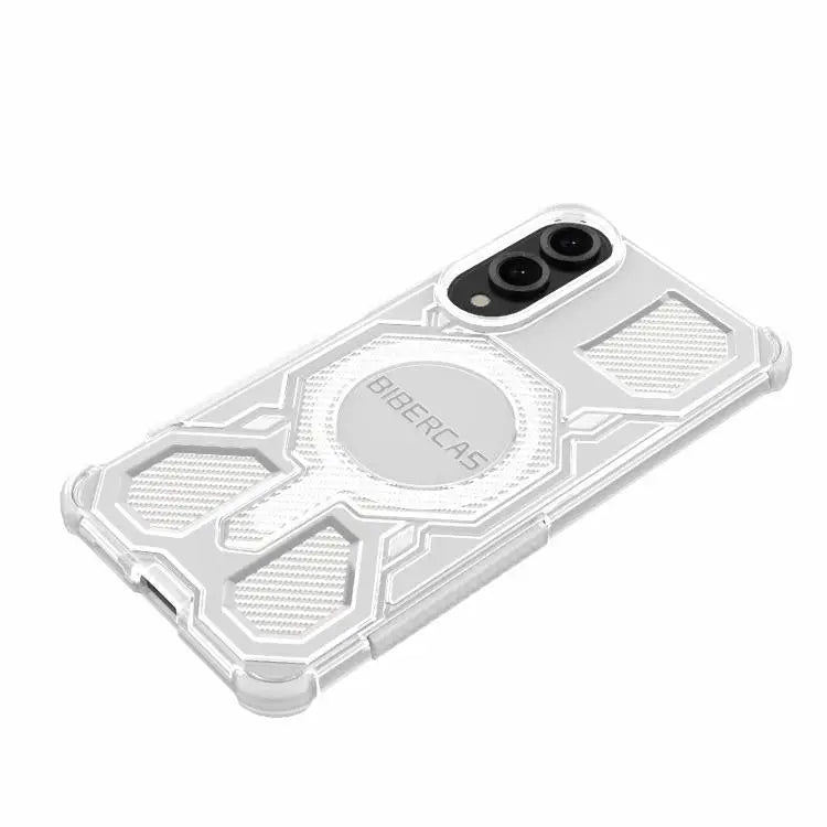 Voor Samsung Galaxy S25 Edge 5G BIBERCAS Transparante Kleurenserie MagSafe Airbag Schokbestendige Telefoonhoes (Paars)