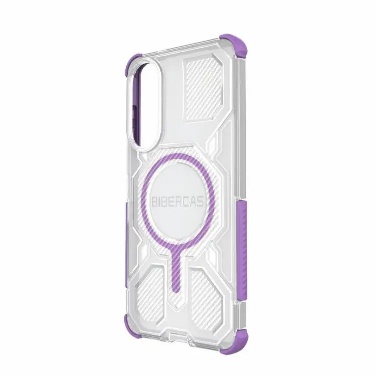 Voor Samsung Galaxy S25 Edge 5G BIBERCAS Transparante Kleurenserie MagSafe Airbag Schokbestendige Telefoonhoes (Paars)