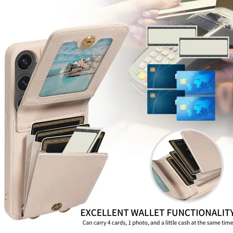 Voor Samsung Galaxy S25 FE 5G Crossbody Lanyard Rits Portemonnee Leren Telefoonhoesje (Beige)