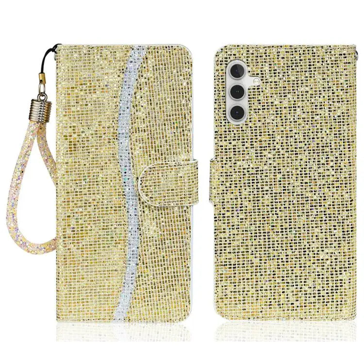 Voor Samsung Galaxy S25 FE 5G Glitterpoeder Filp Leren Telefoonhoesje (Goud)