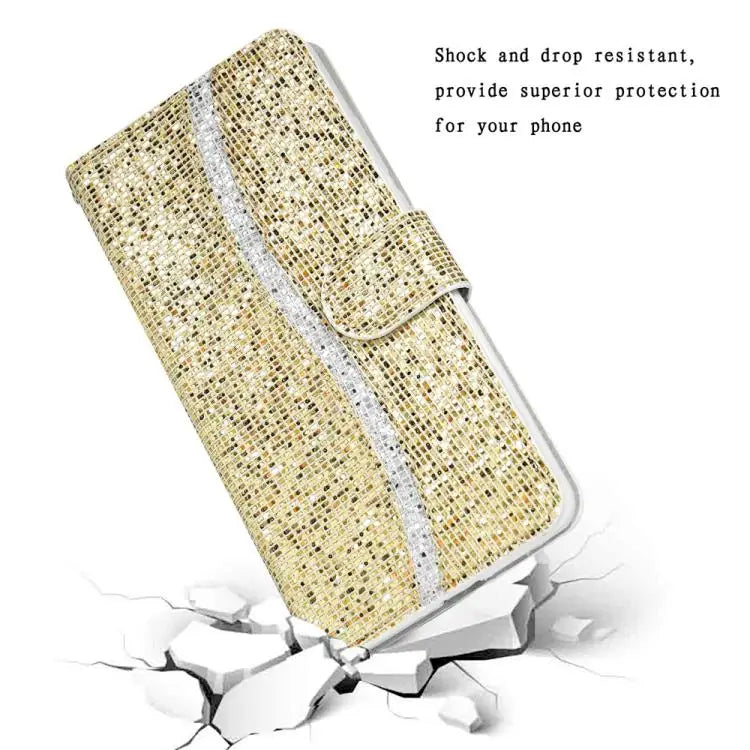 Voor Samsung Galaxy S25 FE 5G Glitterpoeder Filp Leren Telefoonhoesje (Goud)