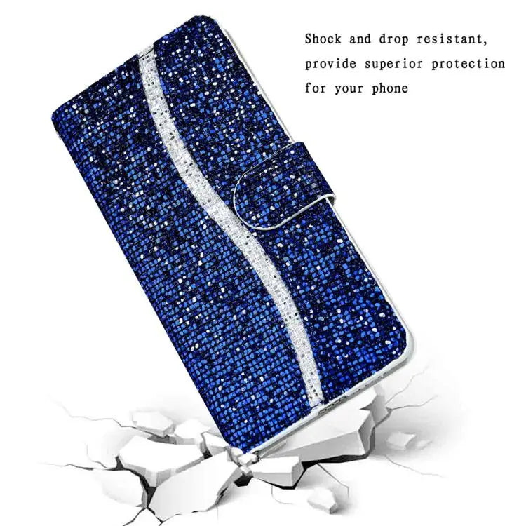 Voor Samsung Galaxy S25 FE 5G Glitterpoeder Filp Leren Telefoonhoesje (Blauw)