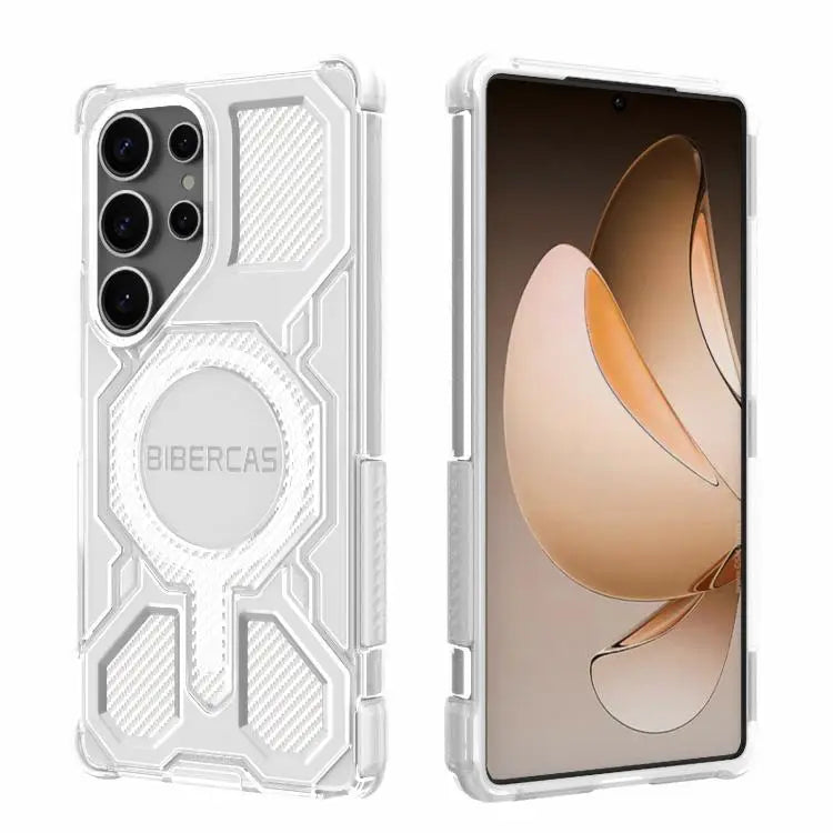 Voor Samsung Galaxy S25 Ultra 5G BIBERCAS Transparante Kleurenserie MagSafe Airbag Schokbestendige Telefoonhoes (Wit)