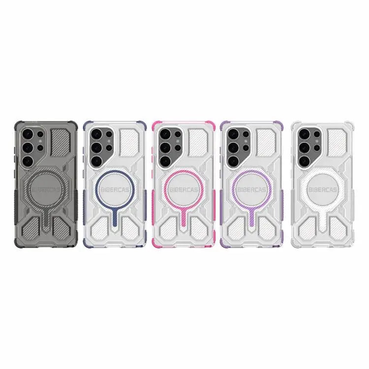 Voor Samsung Galaxy S25 Ultra 5G BIBERCAS Transparante Kleurenserie MagSafe Airbag Schokbestendige Telefoonhoes (Zwart)