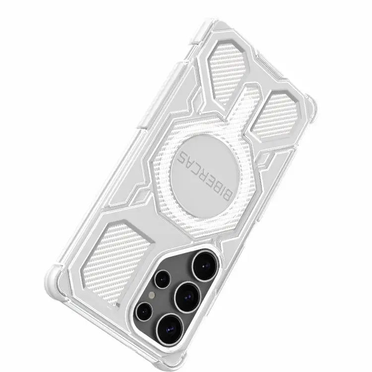 Voor Samsung Galaxy S25 Ultra 5G BIBERCAS Transparante Kleurenserie MagSafe Airbag Schokbestendige Telefoonhoes (Zwart)