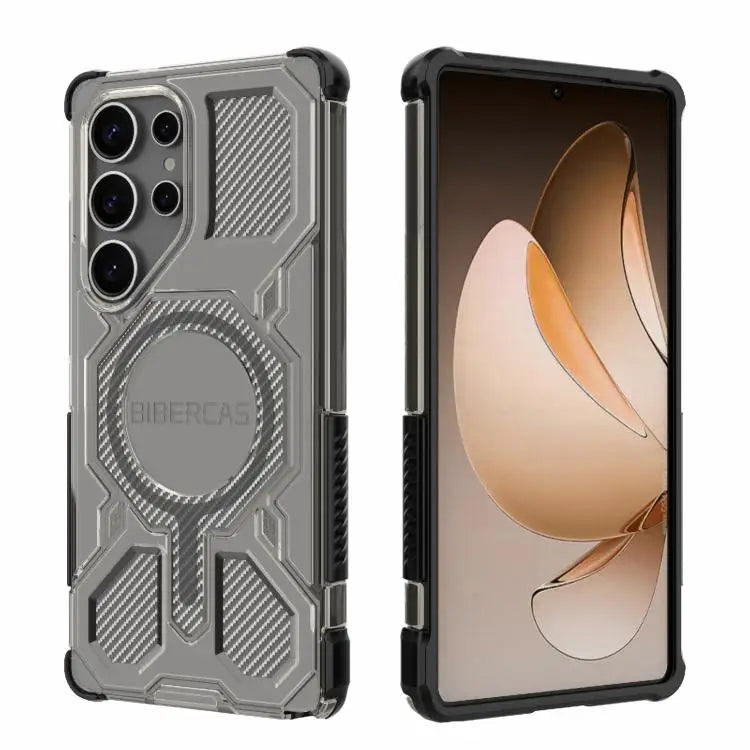 Voor Samsung Galaxy S25 Ultra 5G BIBERCAS Transparante Kleurenserie MagSafe Airbag Schokbestendige Telefoonhoes (Zwart)