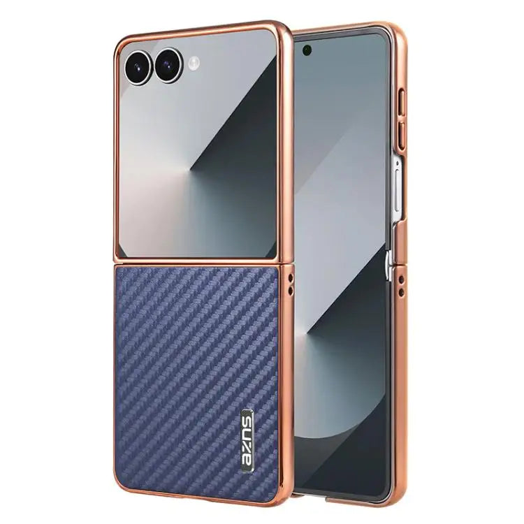Voor Samsung Galaxy Z Flip7 5G AZNS gegalvaniseerde rand koolstofvezel textuur telefoonhoesje (blauw)