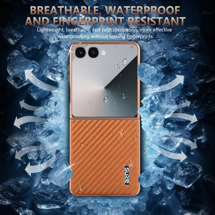 Voor Samsung Galaxy Z Flip7 5G AZNS gegalvaniseerde rand koolstofvezel textuur telefoonhoesje (blauw)