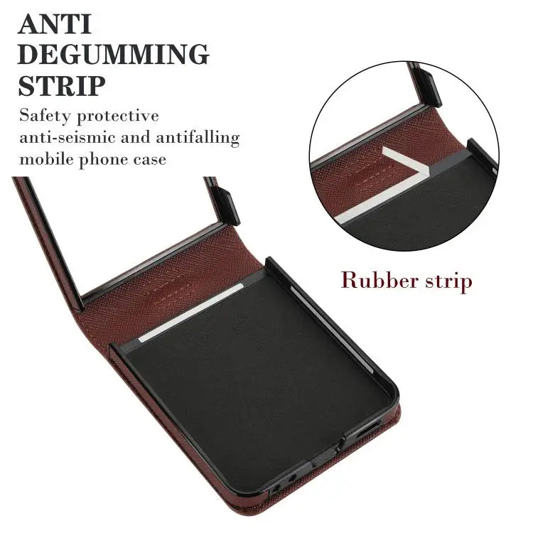 Voor Samsung Galaxy Z Flip7 5G Cross Texture Ring Design Kaartsleuf Leren Telefoonhoesje (Bruin)