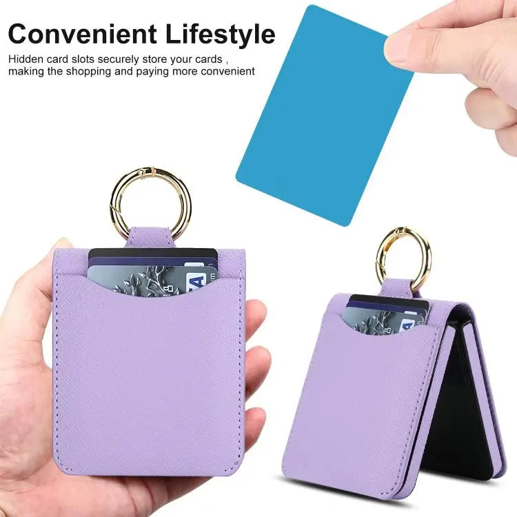 Voor Samsung Galaxy Z Flip7 5G Cross Texture Ring Design Kaartsleuf Leren Telefoonhoesje (Paars)