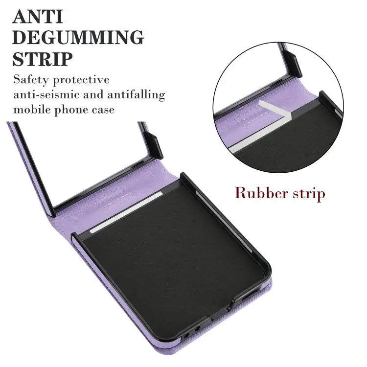 Voor Samsung Galaxy Z Flip7 5G Cross Texture Ring Design Kaartsleuf Leren Telefoonhoesje (Paars)