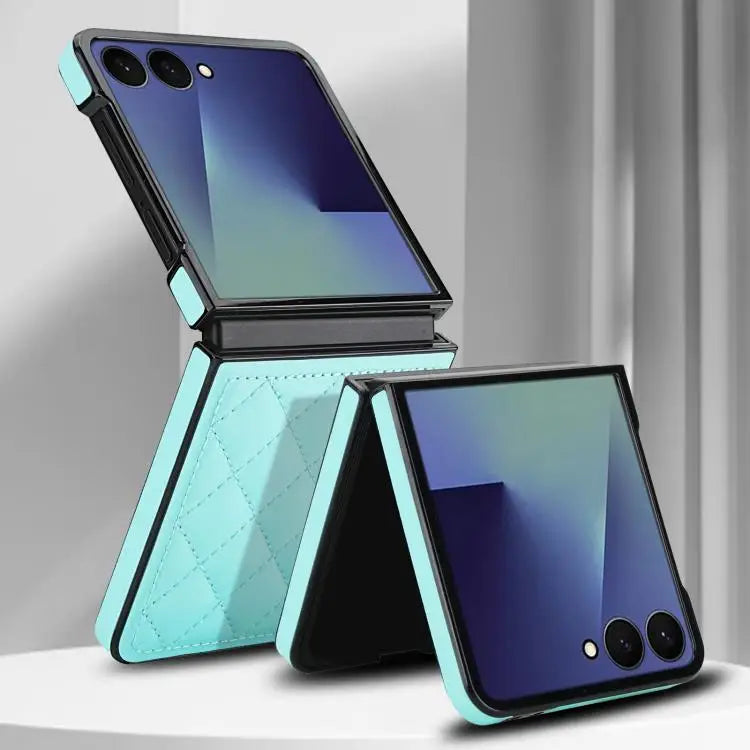 Voor Samsung Galaxy Z Flip7 5G Rhombic Fold leren telefoonhoesje (groen)