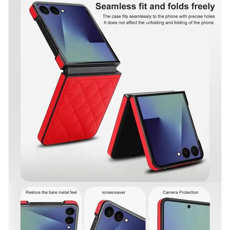 Voor Samsung Galaxy Z Flip7 5G Rhombic Fold leren telefoonhoesje (rood)