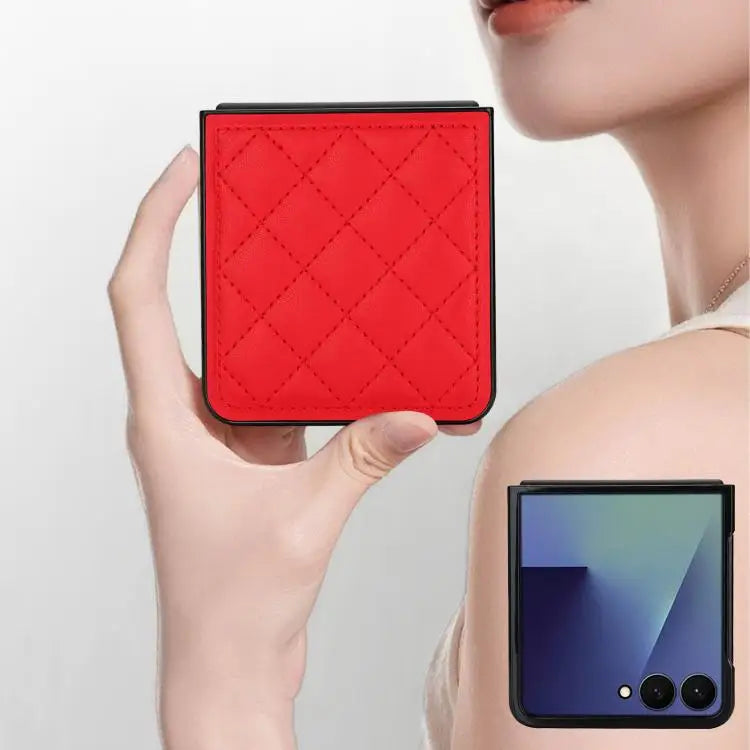 Voor Samsung Galaxy Z Flip7 5G Rhombic Fold leren telefoonhoesje (rood)