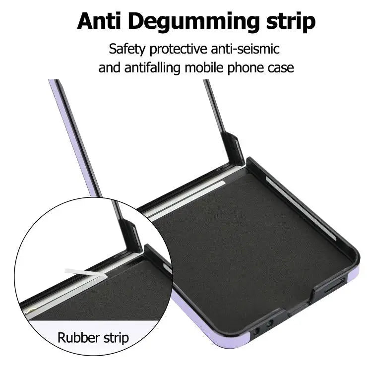 Voor Samsung Galaxy Z Flip7 5G Rhombic leren telefoonhoesje met sjaal/armband (paars)