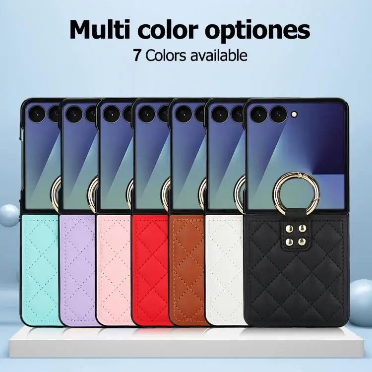 Voor Samsung Galaxy Z Flip7 5G Rhombic Texture Ring Holder PU-telefoonhoesje (wit)