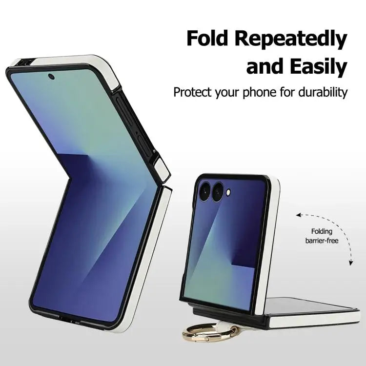 Voor Samsung Galaxy Z Flip7 5G Rhombic Texture Ring Holder PU-telefoonhoesje (wit)