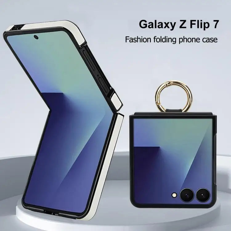 Voor Samsung Galaxy Z Flip7 5G Rhombic Texture Ring Holder PU-telefoonhoesje (wit)