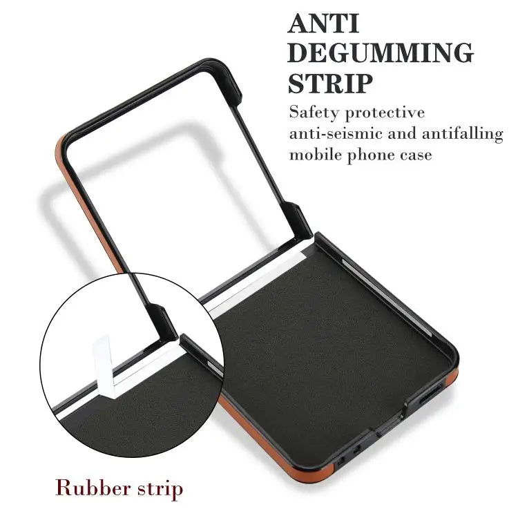 Voor Samsung Galaxy Z Flip7 5G Rhombic Texture Ring Holder PU-telefoonhoesje (bruin)