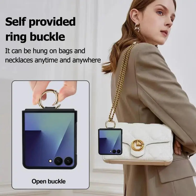 Voor Samsung Galaxy Z Flip7 5G Rhombic Texture Ring Holder PU-telefoonhoesje (bruin)