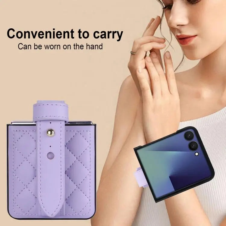 Voor Samsung Galaxy Z Flip7 5G Rhombic Texture Wristband PU-telefoonhoesje (paars)