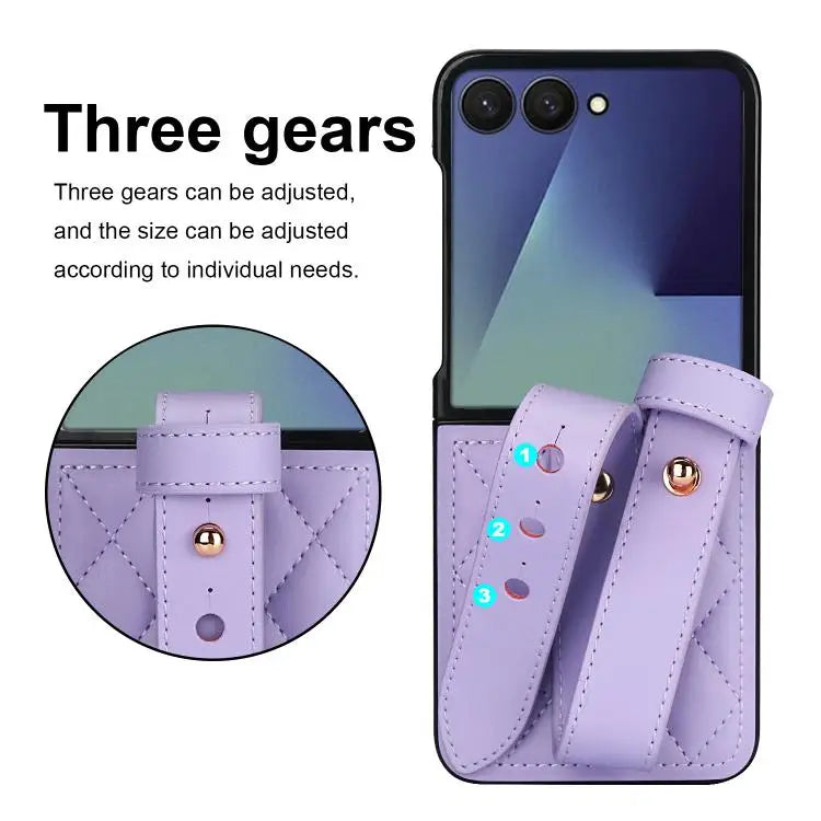 Voor Samsung Galaxy Z Flip7 5G Rhombic Texture Wristband PU-telefoonhoesje (paars)