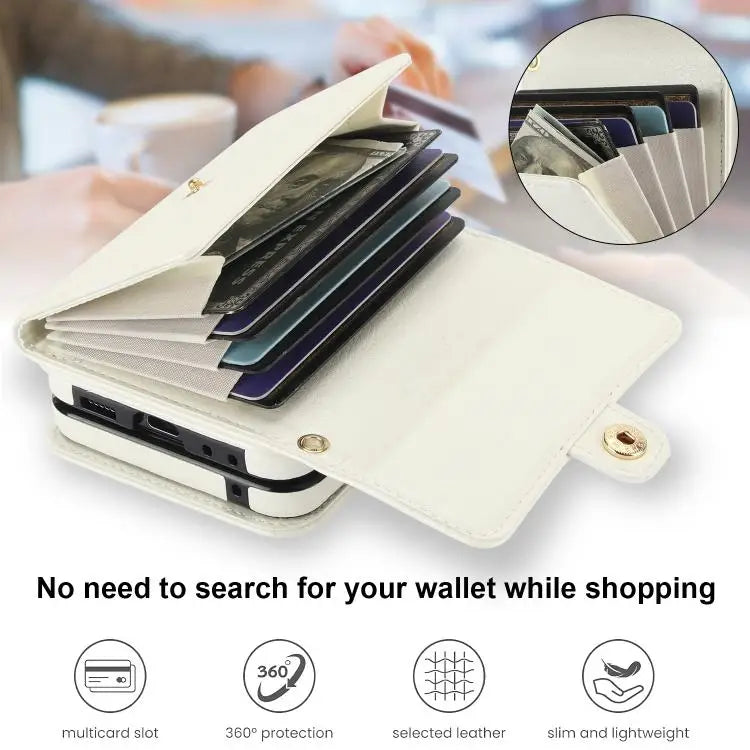 Voor Samsung Galaxy Z Flip7 5G effen kleur rugzak portemonnee kaartsleuf RFID PU telefoonhoesje (wit)