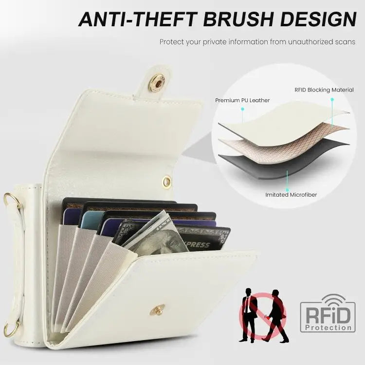 Voor Samsung Galaxy Z Flip7 5G effen kleur rugzak portemonnee kaartsleuf RFID PU telefoonhoesje (wit)