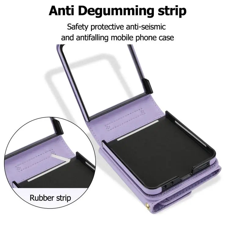 Voor Samsung Galaxy Z Flip7 5G effen kleur rugzak portemonnee kaartsleuf RFID PU telefoonhoesje (paars)