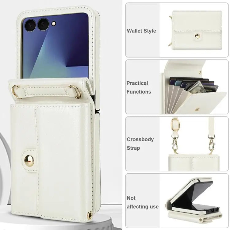 Voor Samsung Galaxy Z Flip7 5G effen kleur rugzak portemonnee kaartsleuf RFID PU telefoonhoesje (wit)