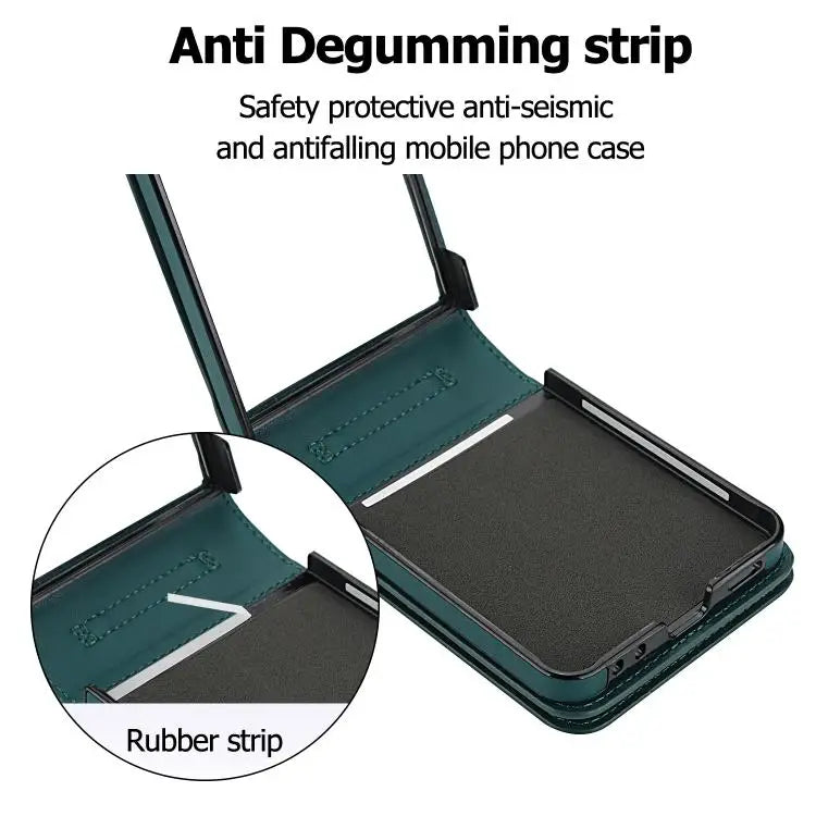 Voor Samsung Galaxy Z Flip7 5G, portemonnee met rits, kaartsleuf, leren telefoonhoesje met schouderband (groen)